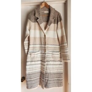 LOVESTITCH Striped Long Sleeve Knit Duster Cardigan Sweater S Earthy
